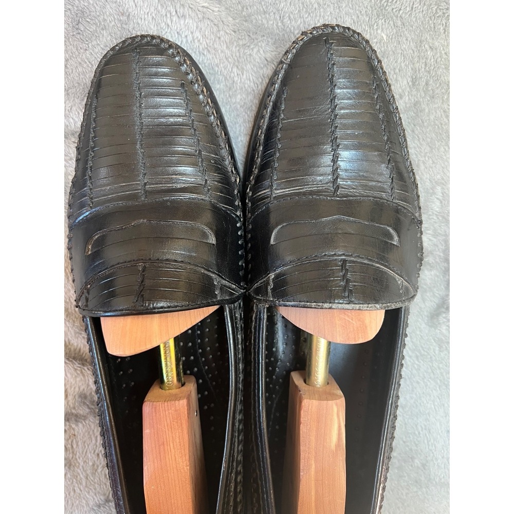 G. H. Bass & Co Penny Loafers Mens 11.5M Black Woven Leather Vtg Made in Brazil - Picture 8 of 11